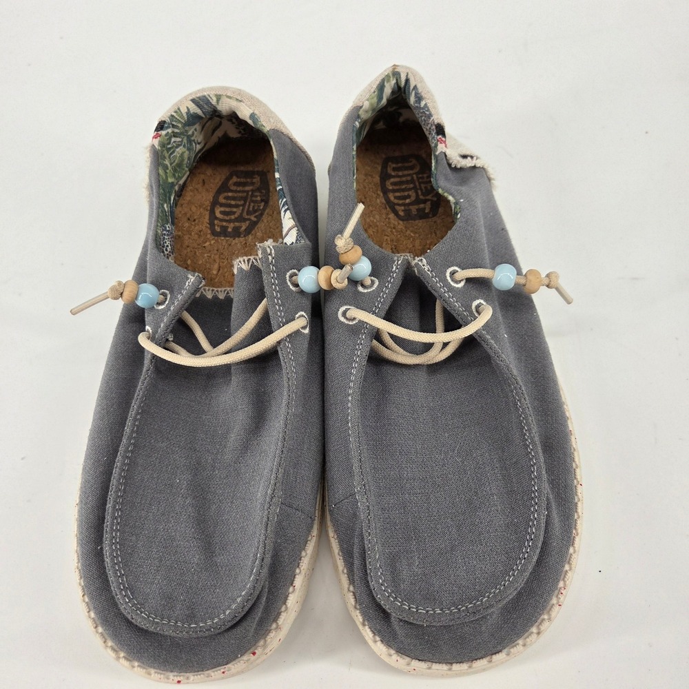 Hey Dude Wendy Fringe Indigo Grey Blue Slip On Loafers Women Size 10 40071-4ME